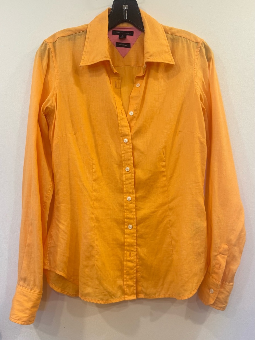 Tommy Hilfiger 100% Linen, Sherbet Orange Collared Button Down Shirt, Size 6